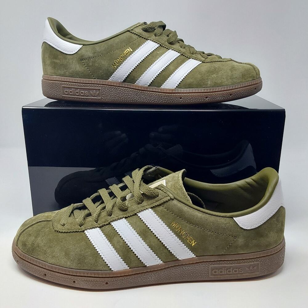 adidas Munchen GX8659 Mens 9 Focus Olive White Suede Gum Sole City Series
